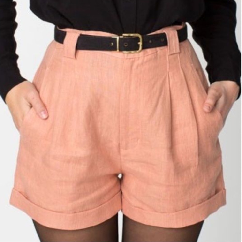 American Apparel cuffed high waisted linen shorts